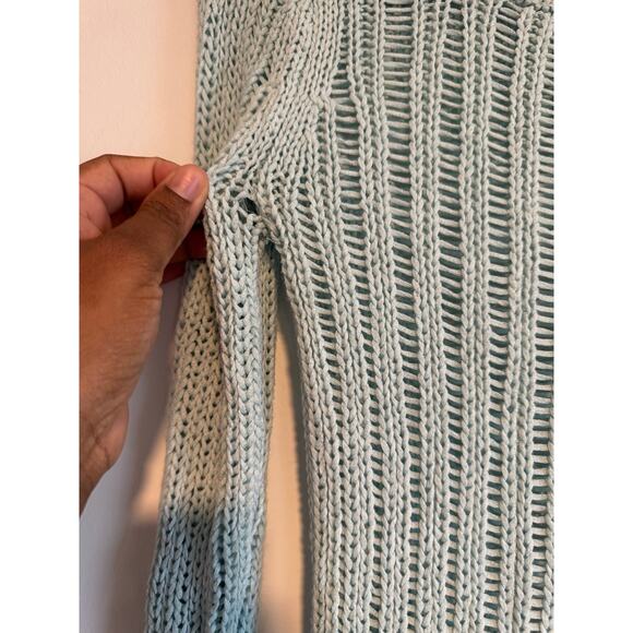 Milly Open Knit Sweater Women’s S Mint Green Sheer Long Sleeve Boho Beachy - Picture 5 of 9